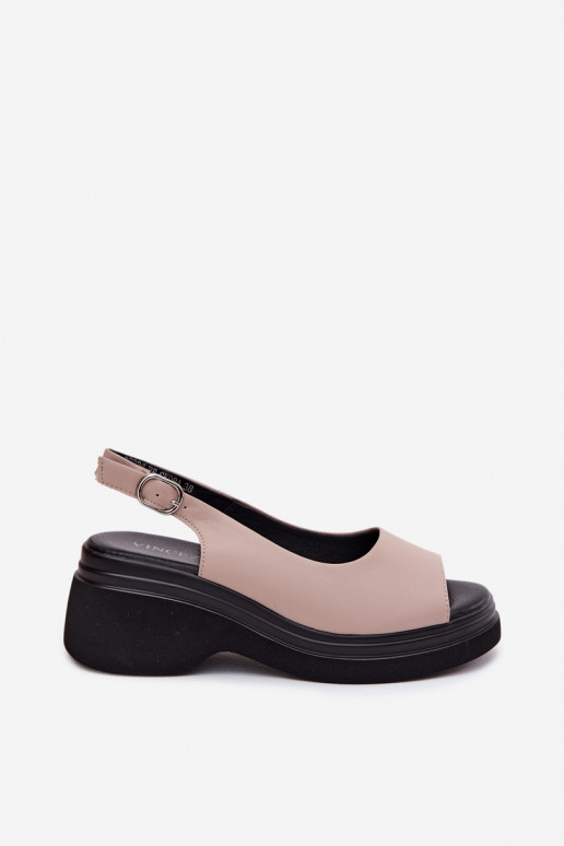Sandali in pelle con piattaforma Vinceza 66936, colore sabbia