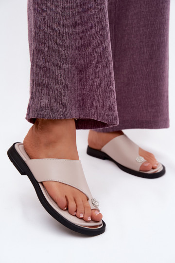 Pantofole in pelle da donna con tacco largo Vinceza 62307, colore sabbia 2
