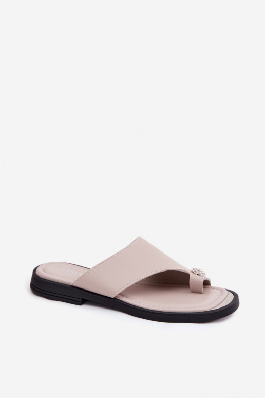 Pantofole in pelle da donna con tacco largo Vinceza 62307, colore sabbia