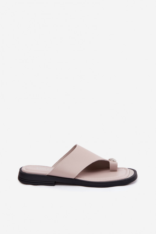 Pantofole in pelle da donna con tacco largo Vinceza 62307, colore sabbia