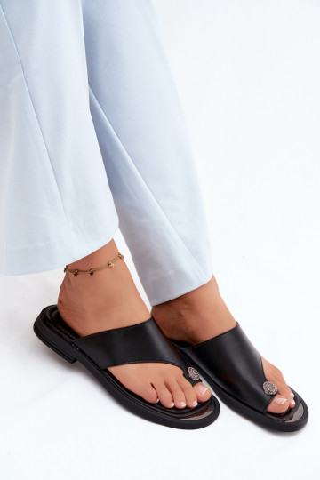 Pantofole in pelle Pantofole Femminile con tacchi larghi Vinceza 62307 colore nero