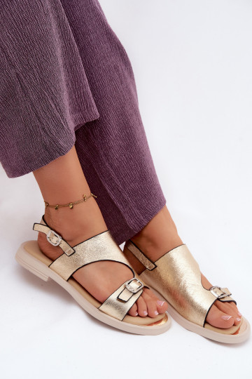 Sandali dorati da donna con tacco largo Vinceza 86434