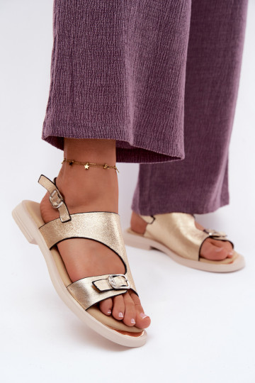 Sandali dorati da donna con tacco largo Vinceza 86434 2
