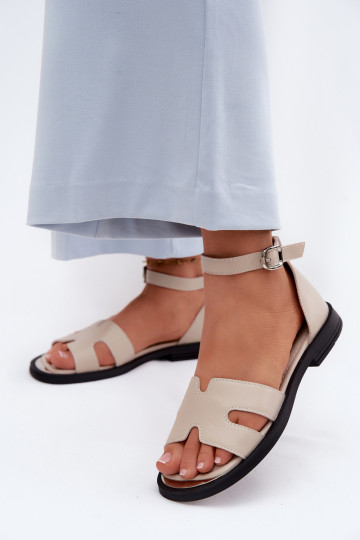 Sandali in pelle da donna con tacco largo Vinceza 62305, colore sabbia 2