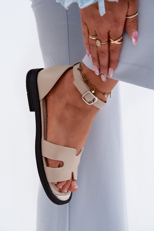 Sandali da donnaAbilitatoturalnej Skóry con tacchi larghi Vinceza 62305 beige