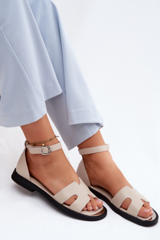 Sandali da donnaAbilitatoturalnej Skóry con tacchi larghi Vinceza 62305 beige