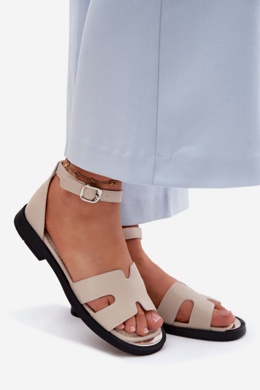 Sandali da donnaAbilitatoturalnej Skóry con tacchi larghi Vinceza 62305 beige