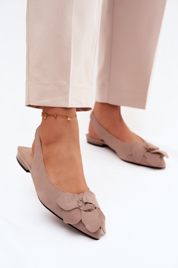 Sandali in pelle con piattaforma, tacco largo e fiore Vinceza 66951, colore sabbia