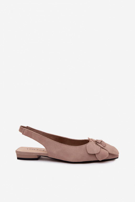 sandali Pelle dalla pelle scamosciata con tacchi larghi Con decorazioni Un fiore Vinceza 66951 beige