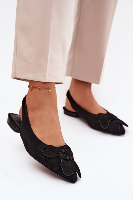 sandali Pelle dalla pelle scamosciata con tacchi larghi Con decorazioni Un fiore Vinceza 66951 colore nero