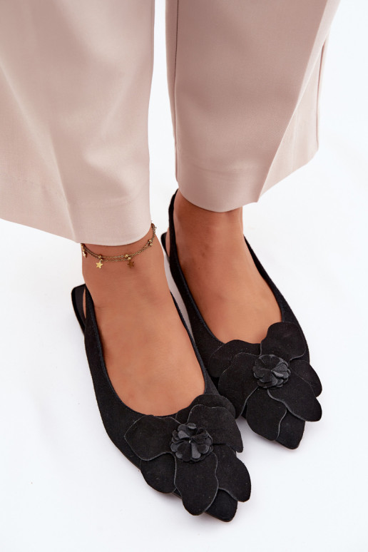 sandali Pelle dalla pelle scamosciata con tacchi larghi Con decorazioni Un fiore Vinceza 66951 colore nero