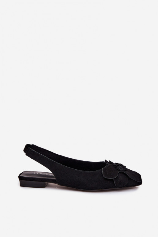 sandali Pelle dalla pelle scamosciata con tacchi larghi Con decorazioni Un fiore Vinceza 66951 colore nero