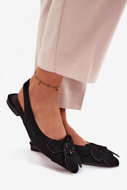 sandali Pelle dalla pelle scamosciata con tacchi larghi Con decorazioni Un fiore Vinceza 66951 colore nero