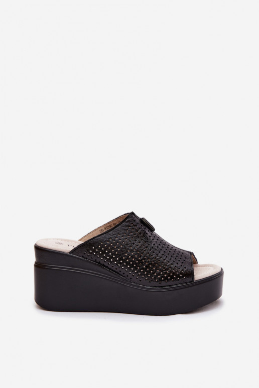 Pantofole nere da donna in ecopelle con piattaforma Vinceza 95392