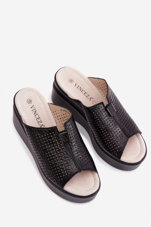 Pantofole nere da donna in ecopelle con piattaforma Vinceza 95392