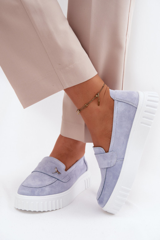 Scarpe slip-on in ecopelle scamosciata da donna con piattaforma Vinceza 93218 in blu