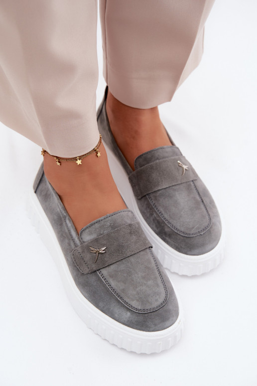 Pelle dalla pelle scamosciata scarpe Femminile con una piattaforma Un modello convincente Vinceza 93218 colore grigio