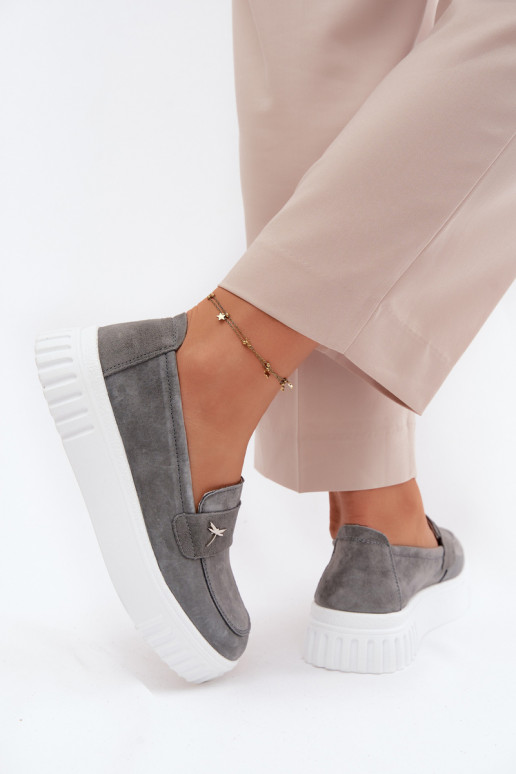 Pelle dalla pelle scamosciata scarpe Femminile con una piattaforma Un modello convincente Vinceza 93218 colore grigio