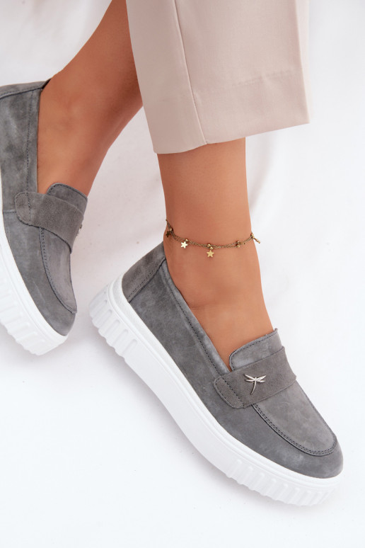 Pelle dalla pelle scamosciata scarpe Femminile con una piattaforma Un modello convincente Vinceza 93218 colore grigio