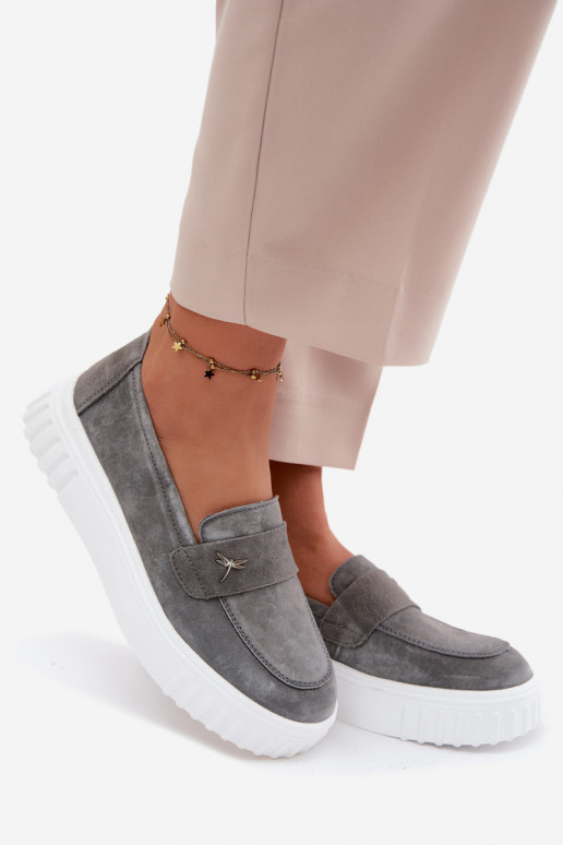 Pelle dalla pelle scamosciata scarpe Femminile con una piattaforma Un modello convincente Vinceza 93218 colore grigio