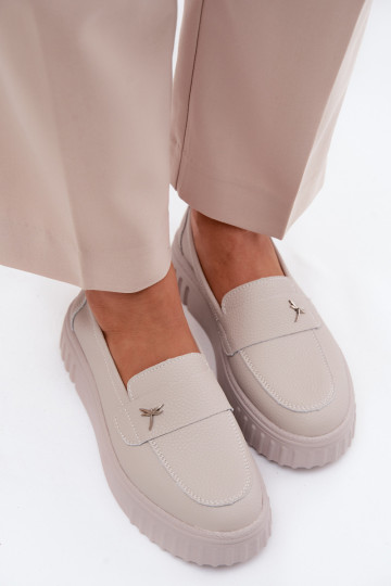 Scarpe slip-on in pelle da donna con piattaforma Vinceza 93218 in beige