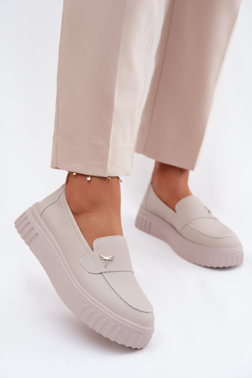 Scarpe slip-on in pelle da donna con piattaforma Vinceza 93218 in beige 2