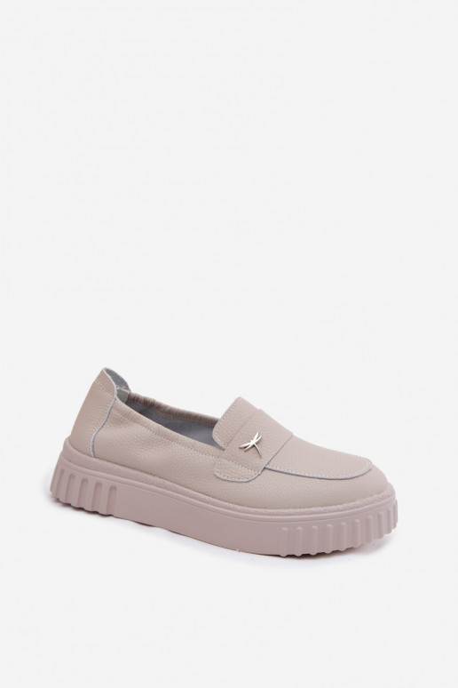 Scarpe slip-on in pelle da donna con piattaforma Vinceza 93218 in beige