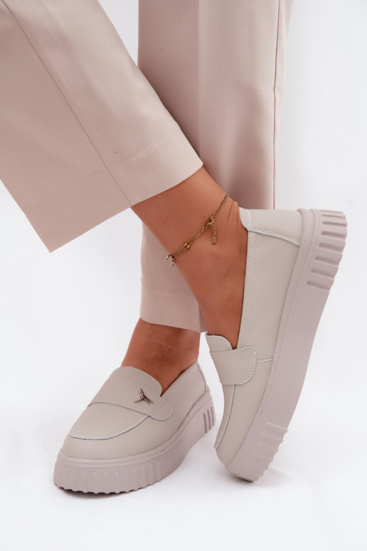 Scarpe slip-on in pelle da donna con piattaforma Vinceza 93218 in beige