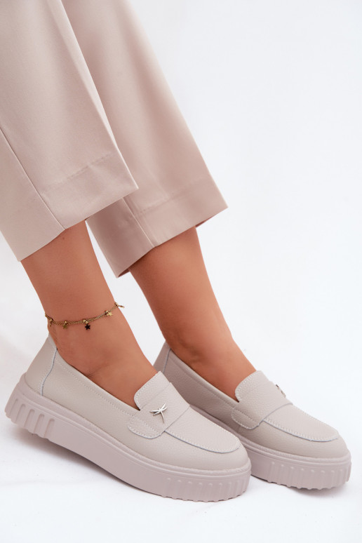 Scarpe slip-on in pelle da donna con piattaforma Vinceza 93218 in beige