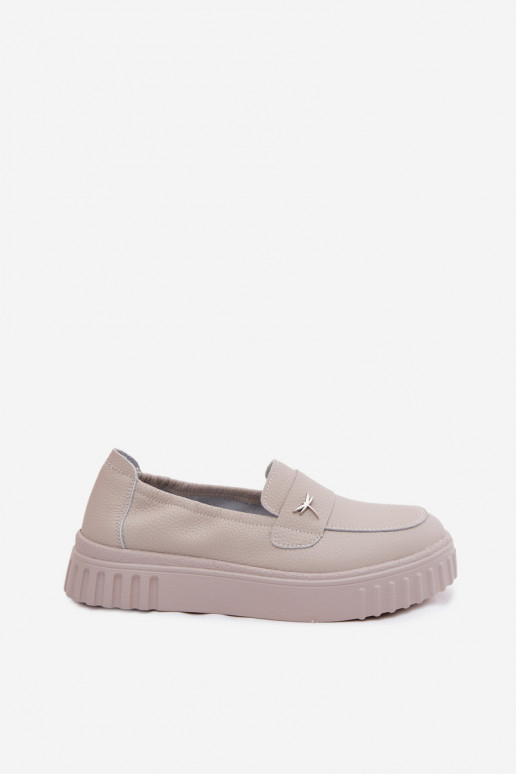 Scarpe slip-on in pelle da donna con piattaforma Vinceza 93218 in beige