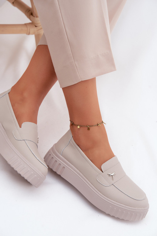 Scarpe slip-on in pelle da donna con piattaforma Vinceza 93218 in beige