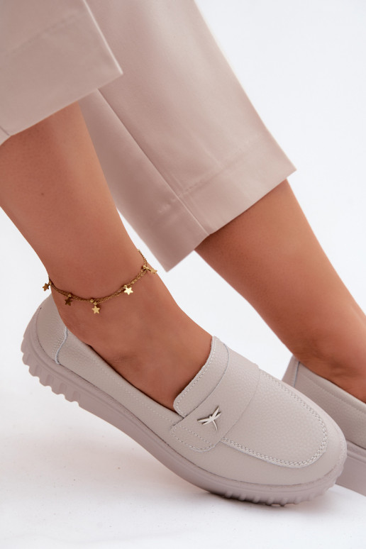 Scarpe slip-on in pelle da donna con piattaforma Vinceza 93218 in beige
