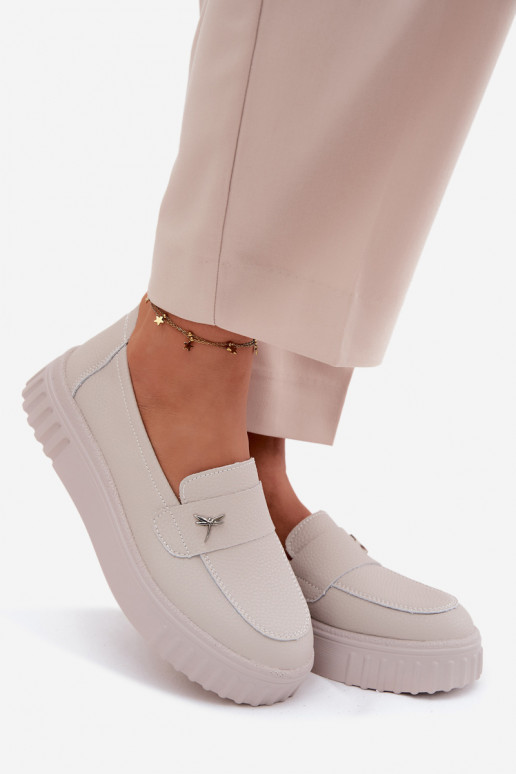 Scarpe slip-on in pelle da donna con piattaforma Vinceza 93218 in beige