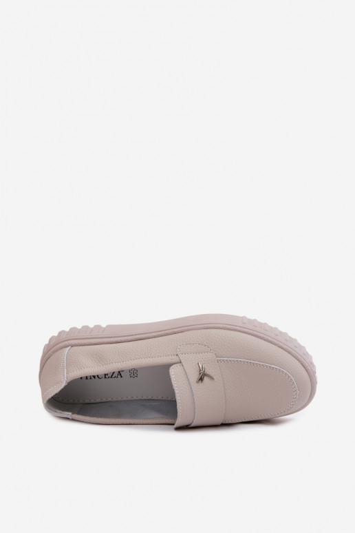 Scarpe slip-on in pelle da donna con piattaforma Vinceza 93218 in beige