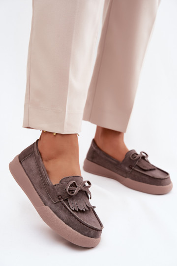 mocassini da donnaAbilitatoturalnego dalla pelle scamosciatau con nastri E frangia Vinceza 93223 colore marrone