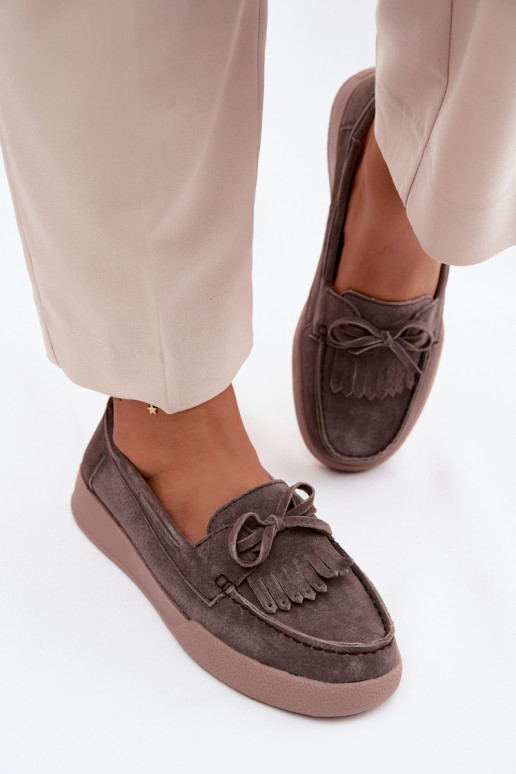 mocassini da donnaAbilitatoturalnego dalla pelle scamosciatau con nastri E frangia Vinceza 93223 colore marrone