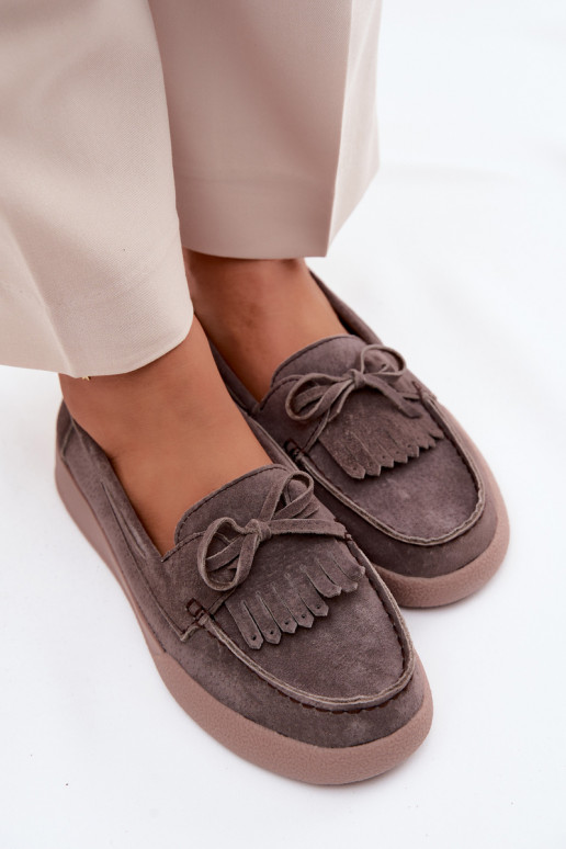 mocassini da donnaAbilitatoturalnego dalla pelle scamosciatau con nastri E frangia Vinceza 93223 colore marrone