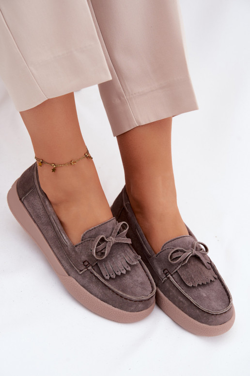 mocassini da donnaAbilitatoturalnego dalla pelle scamosciatau con nastri E frangia Vinceza 93223 colore marrone