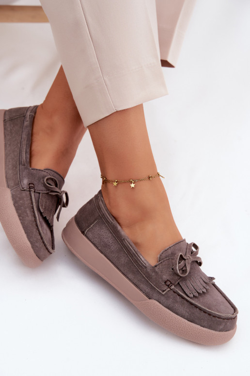 mocassini da donnaAbilitatoturalnego dalla pelle scamosciatau con nastri E frangia Vinceza 93223 colore marrone