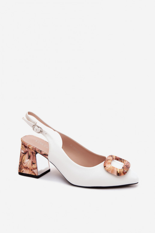 Sandali bianchi con tacco alto e fibbia decorativa da donna Vinceza 62289