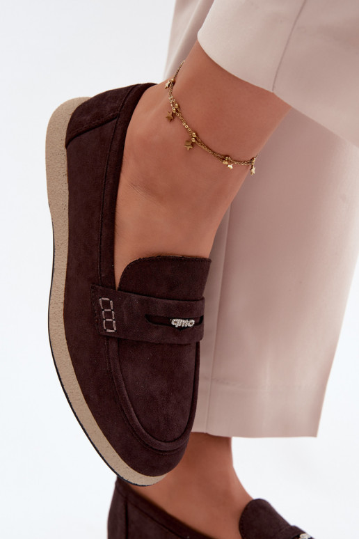 Mocassini in ecopelle scamosciata da donna Vinceza 62273 in cioccolato