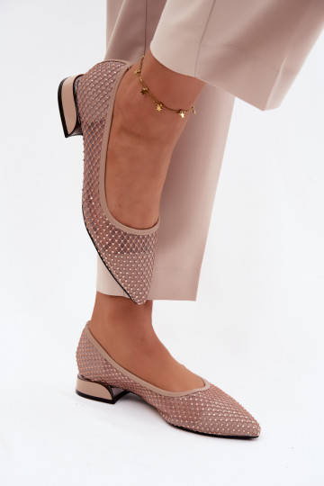 Ballerine beige con tacco basso e decorazione in rete Vinceza 62294