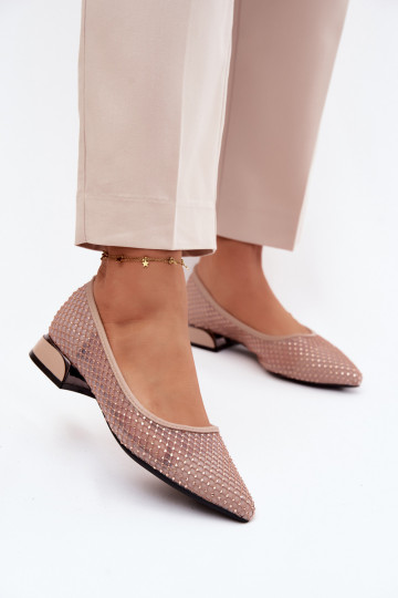 Ballerine beige con tacco basso e decorazione in rete Vinceza 62294 2