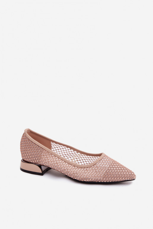 Ballerine beige con tacco basso e decorazione in rete Vinceza 62294