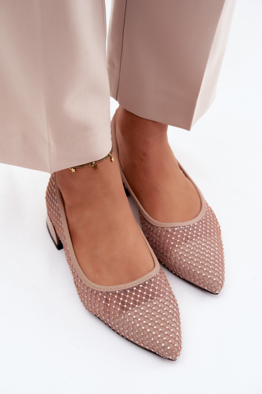 Ballerine beige con tacco basso e decorazione in rete Vinceza 62294
