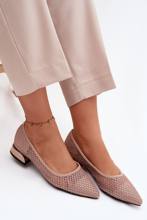 Ballerine beige con tacco basso e decorazione in rete Vinceza 62294