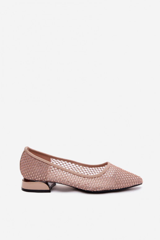 Ballerine beige con tacco basso e decorazione in rete Vinceza 62294