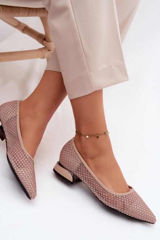 Ballerine beige con tacco basso e decorazione in rete Vinceza 62294