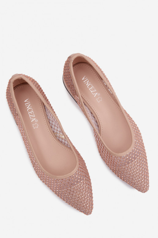 Ballerine beige con tacco basso e decorazione in rete Vinceza 62294