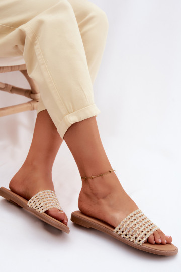 Pantofole Appartamento delle donne con gli occhi scintillanti beige Fendi